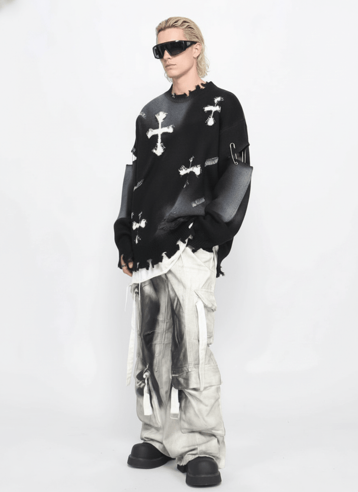 【Mz】high street broken hole cross pin knit na1547