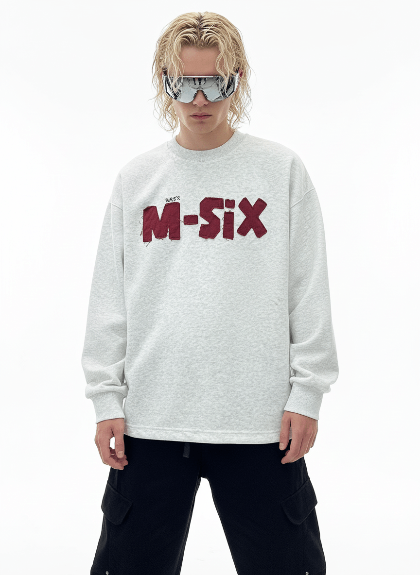 【Nanostudio】M-SIX 프린지 로고 크루넥 스웨트셔츠 na2205