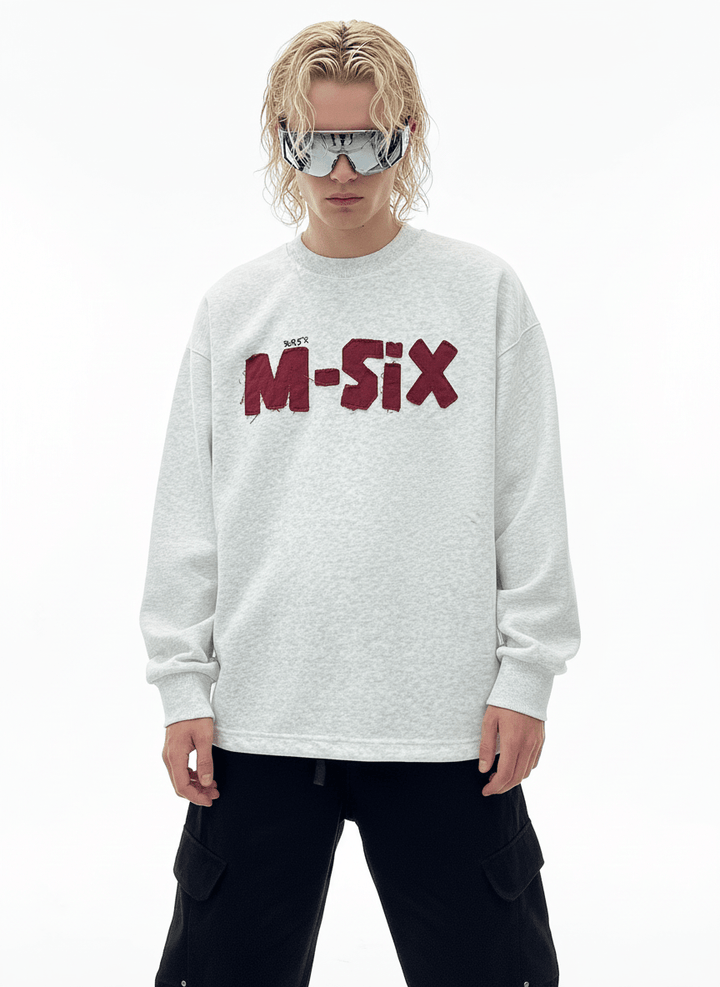 【Nanostudio】M-SIX 프린지 로고 크루넥 스웨트셔츠 na2205