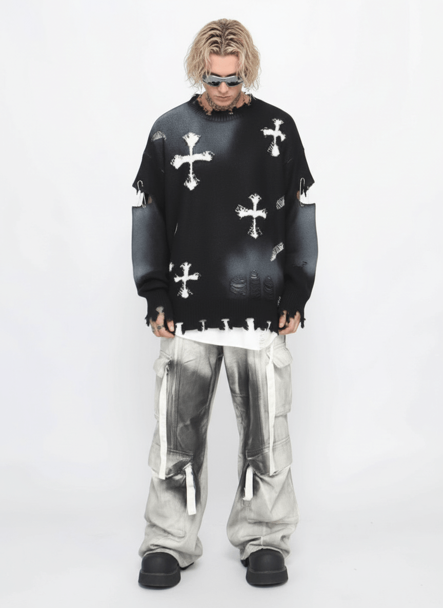 【Mz】high street broken hole cross pin knit na1547