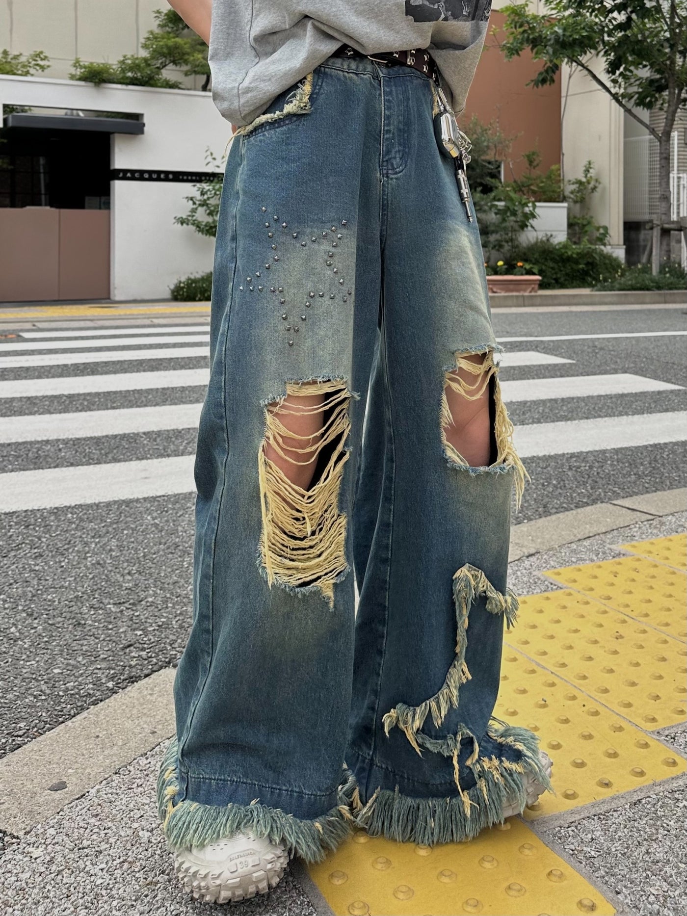 [FLAT ROOM] homemade ripped tassel high street jeans FL52