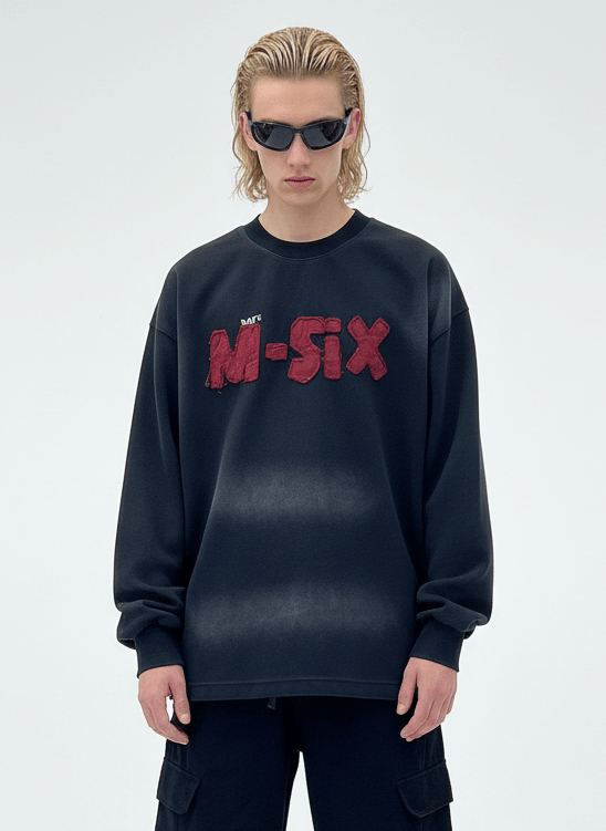 【Nanostudio】M-SIX 프린지 로고 크루넥 스웨트셔츠 na2205