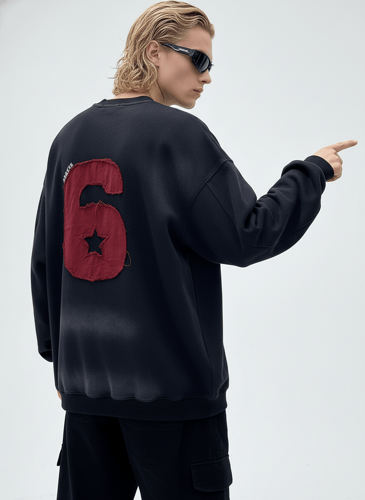 【Nanostudio】M-SIX 프린지 로고 크루넥 스웨트셔츠 na2205