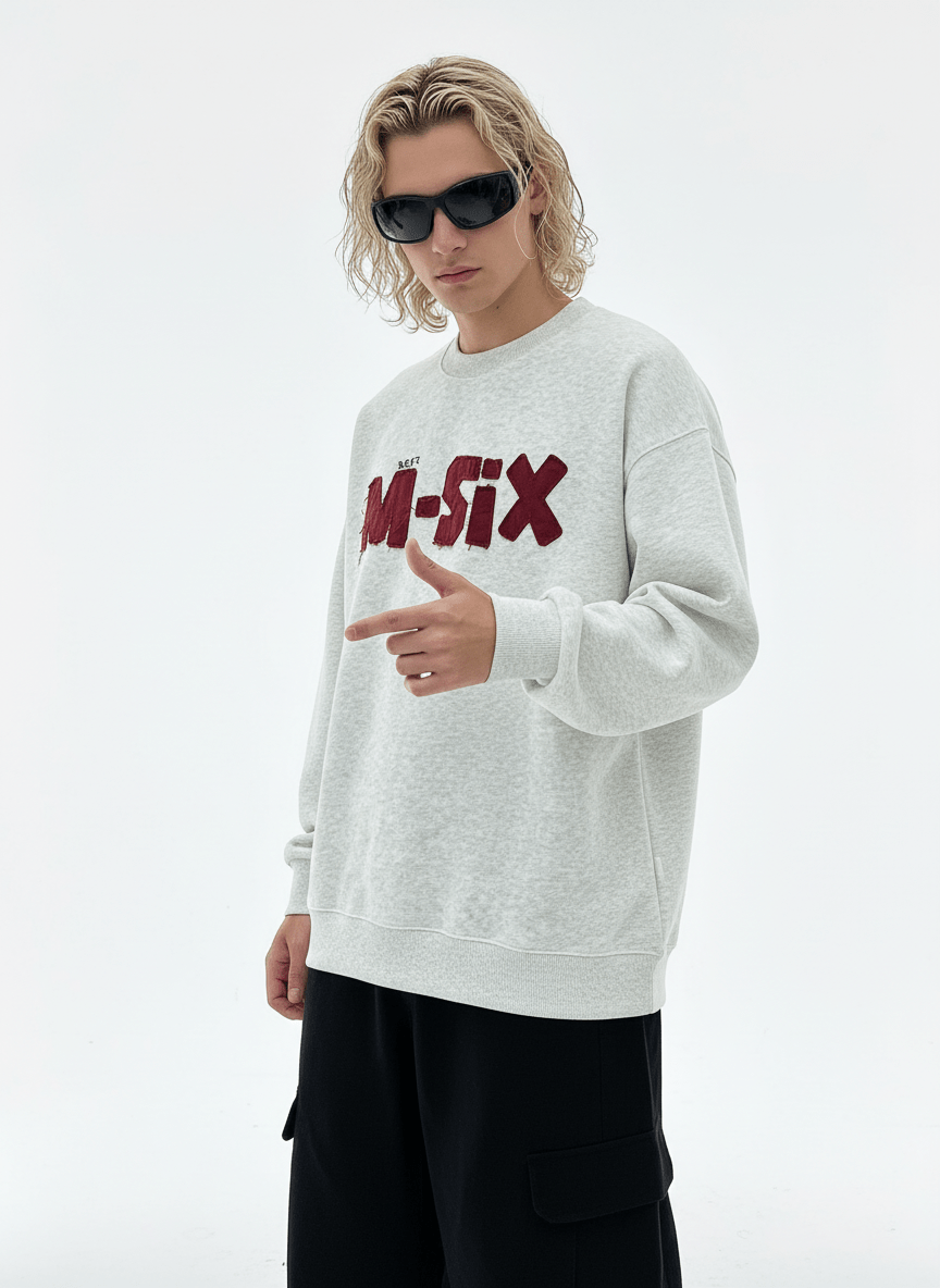 【Nanostudio】M-SIX 프린지 로고 크루넥 스웨트셔츠 na2205
