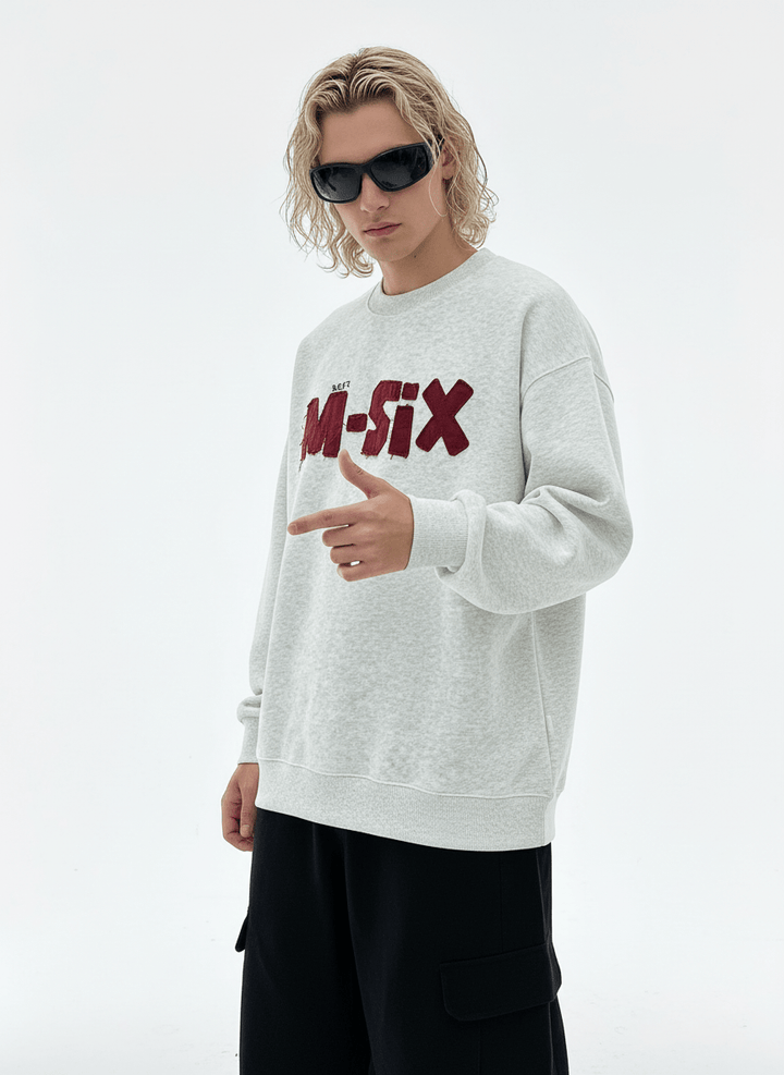 【Nanostudio】M-SIX 프린지 로고 크루넥 스웨트셔츠 na2205