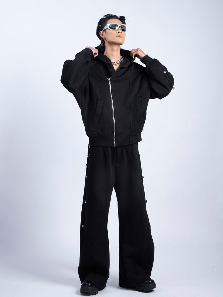 [PLAN1ONE] loose hooded + wide leg pants na1698