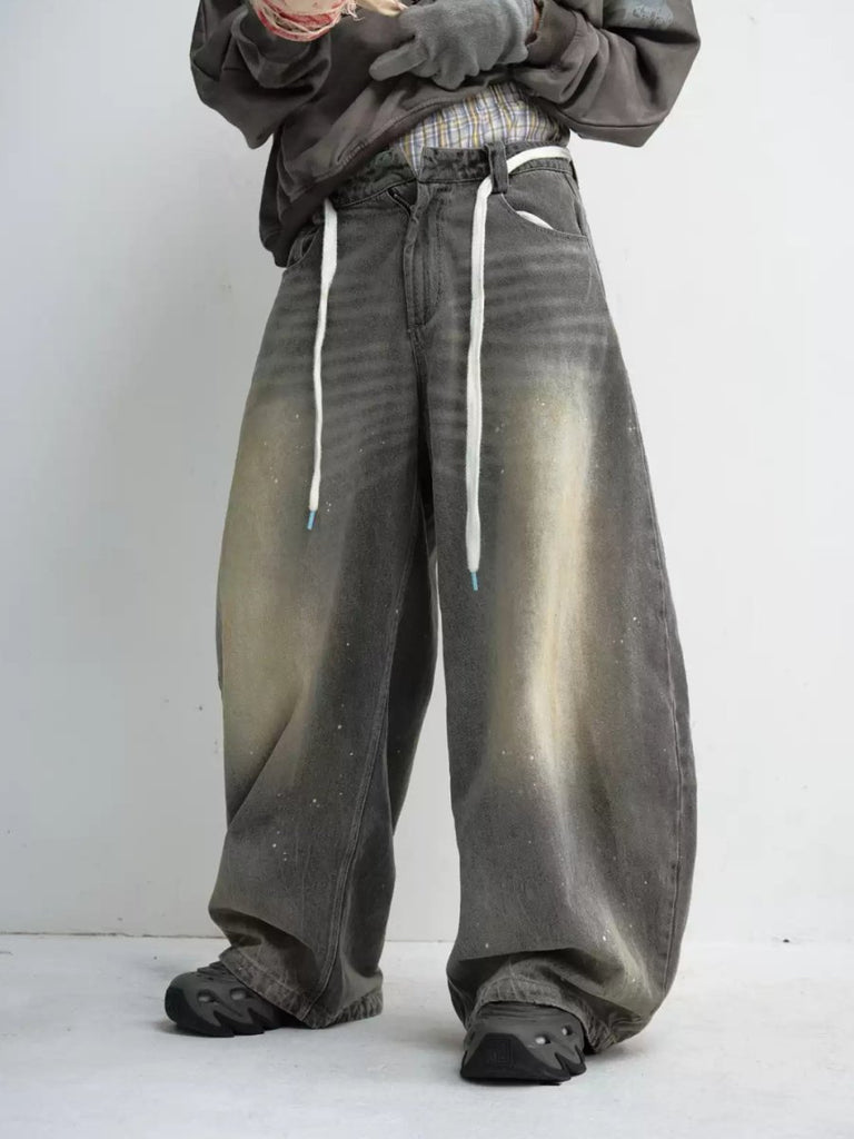 PEOPLESTYLE] washed gray wide-legged jeans na1693 – Nanostudio