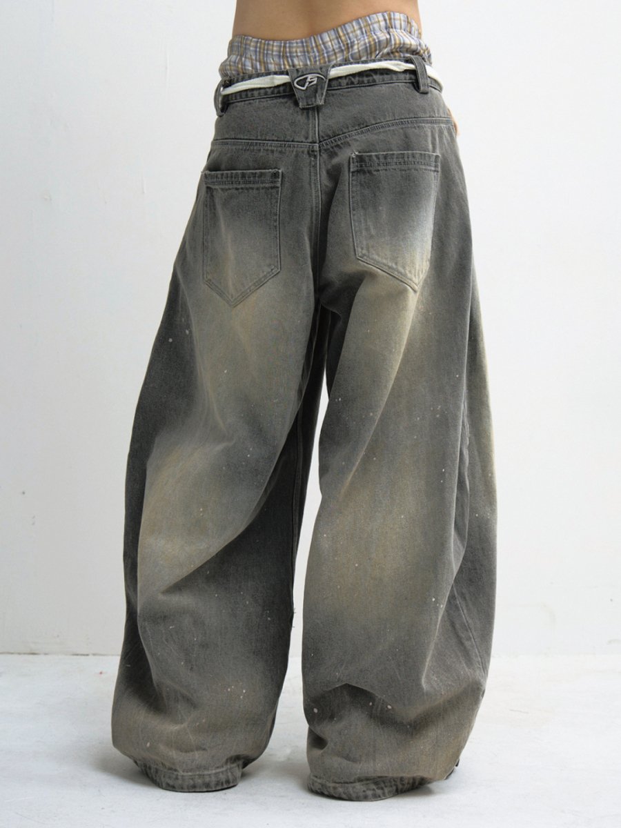 [PEOPLESTYLE] washed gray wide-legged jeans na1693