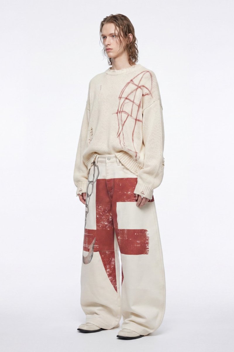 Signal red wide pants na2488