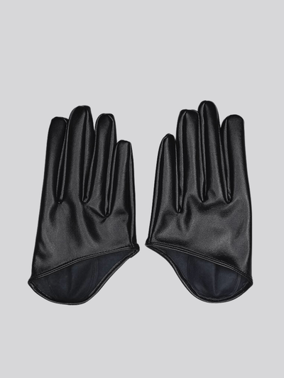 [_kuro_05] Dark fingerless leather gloves kr12