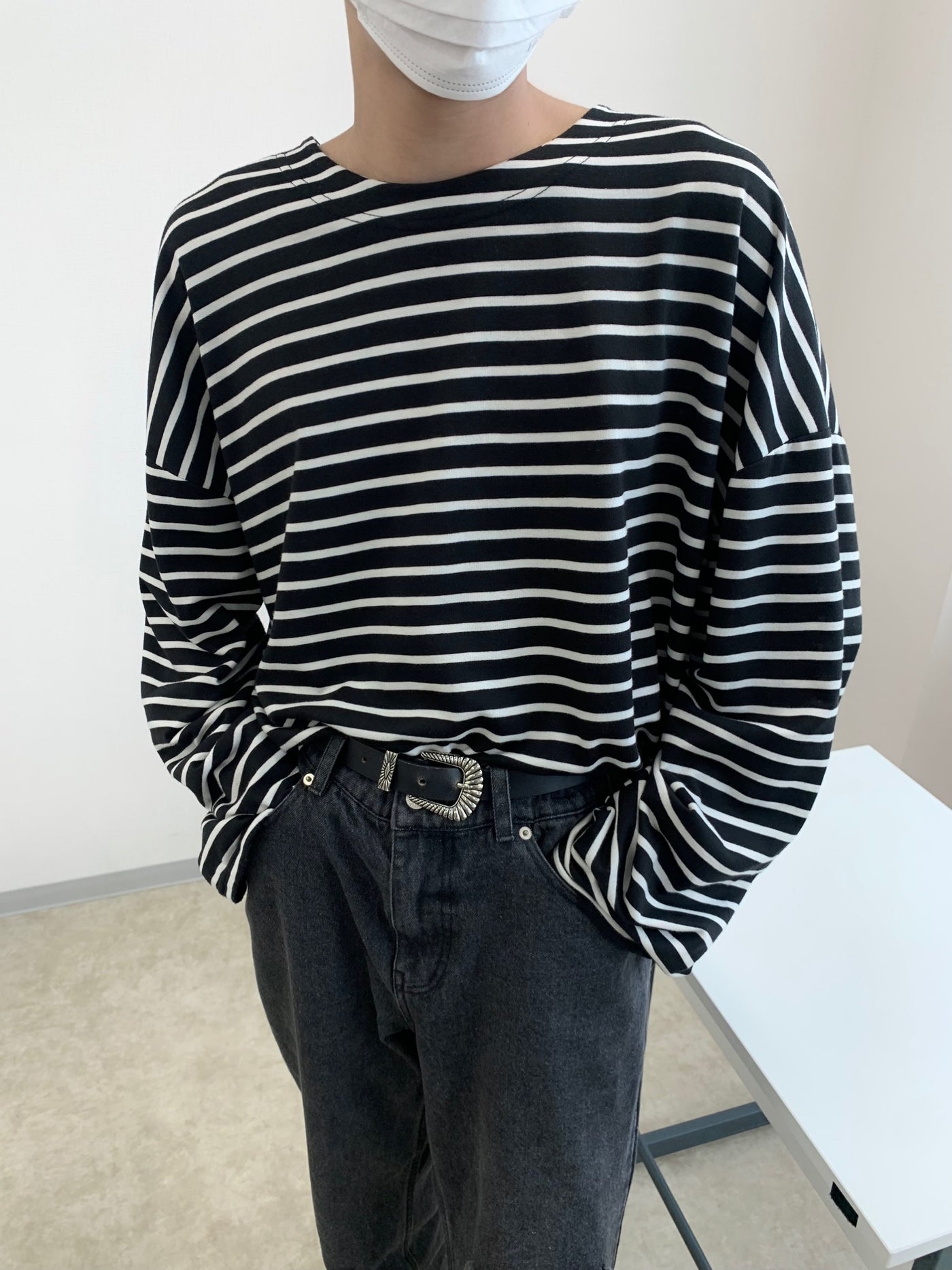 [_.iue._] striped long-sleeved T-shirt ao03
