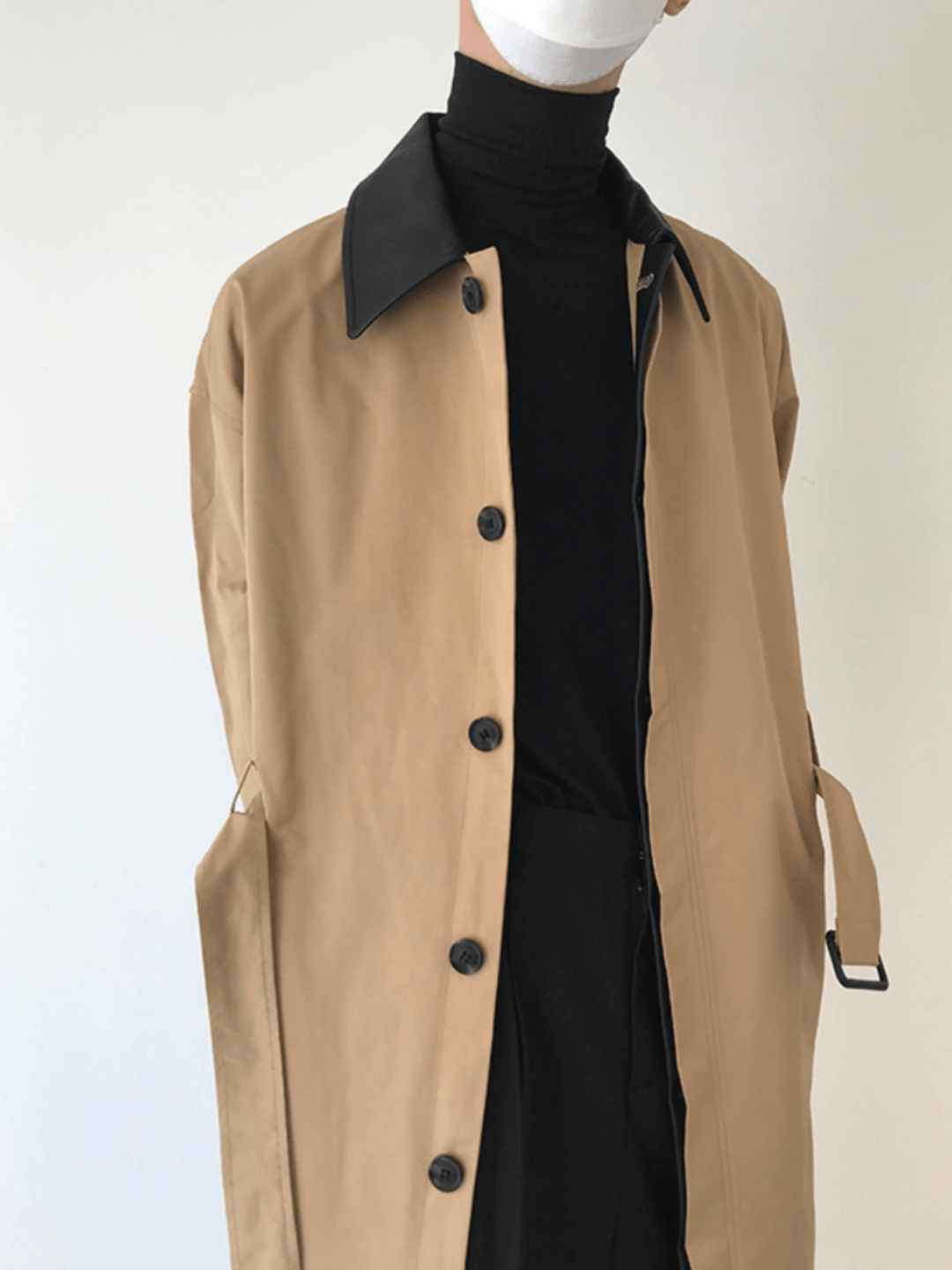 [COLN] Leather Neck Long Coat NA544