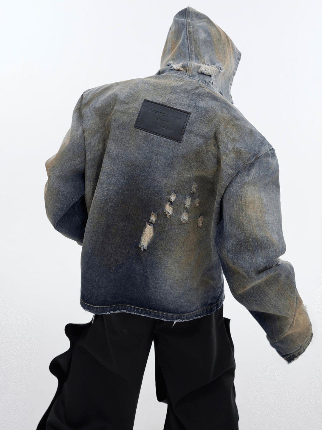 [CulturE] vintage distressed hooded denim jacket na842