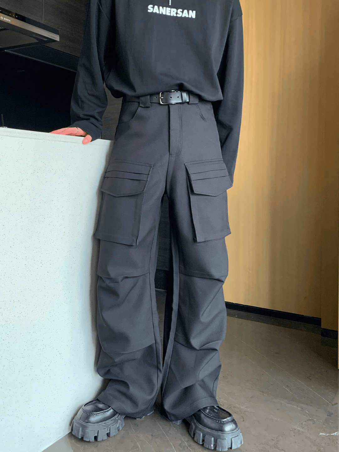 [CUIBUJU] functionalwide-leg pocket casual pants