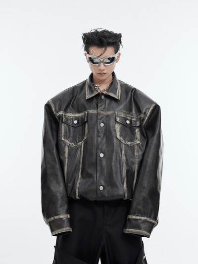 [CultureE] vintage short silhouette loose leather jacket na841
