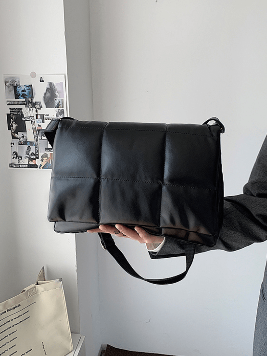 silk filling leather crossbody messenger bag na867