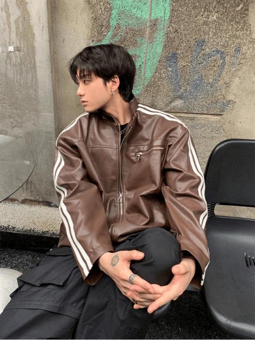 [K09] PU leather striped jacket na918 