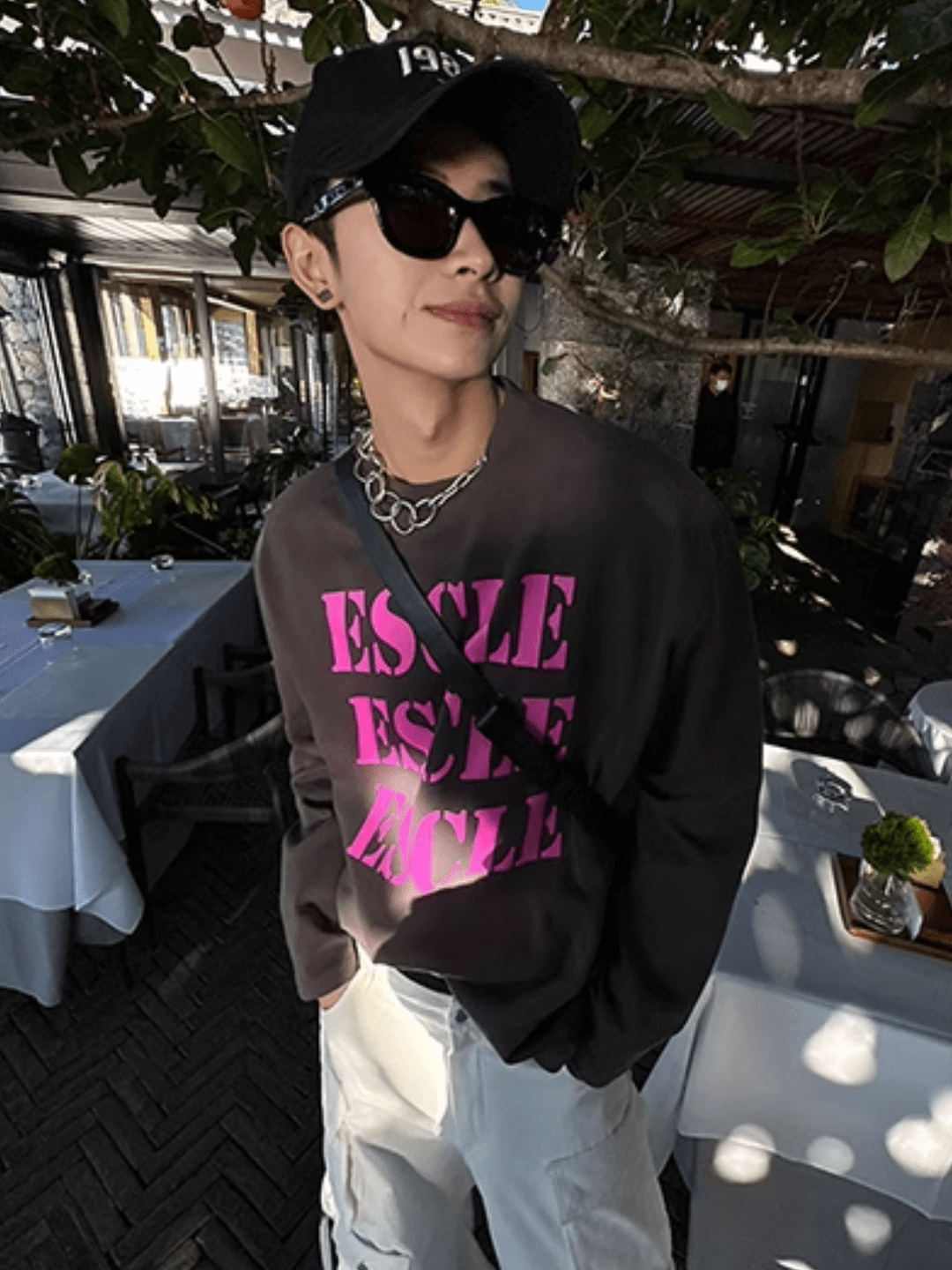 [ESC MAN STUDIO] Printed Neck Long Sleeve T-Shirt na847