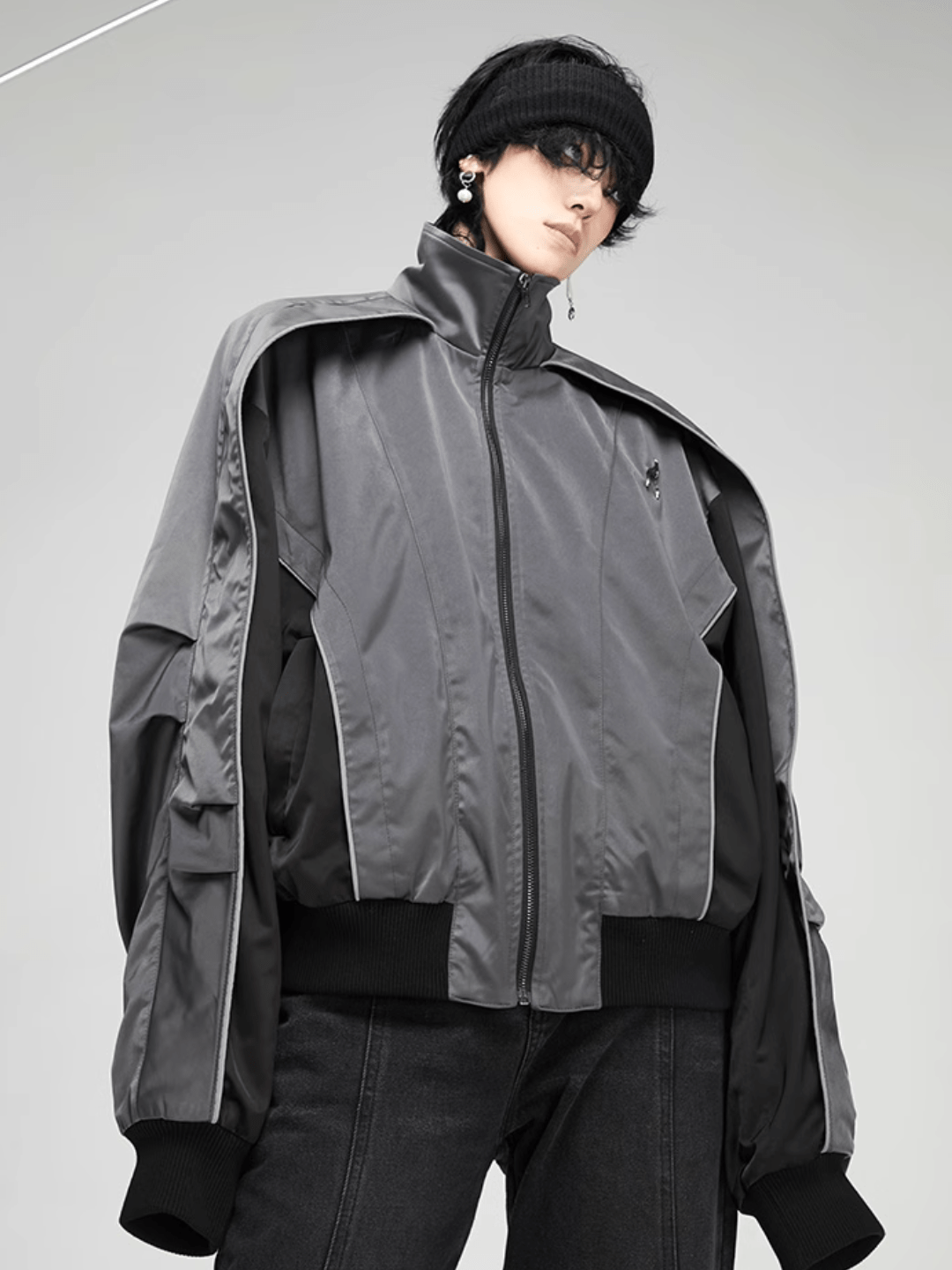 [CROWORLD] Metallic luster texture nylon flight jacket na700
