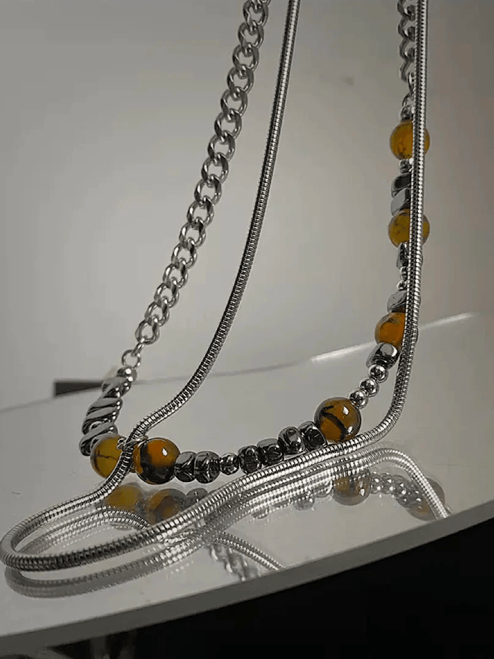 [CHEALIMPID] 어스컬러 Irregular Stone Titanium Chain Necklace na873