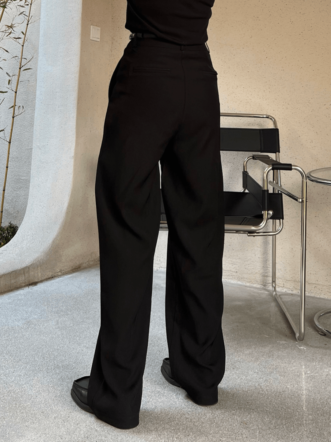 [EVERDANA] straight drape texture trousers NA190