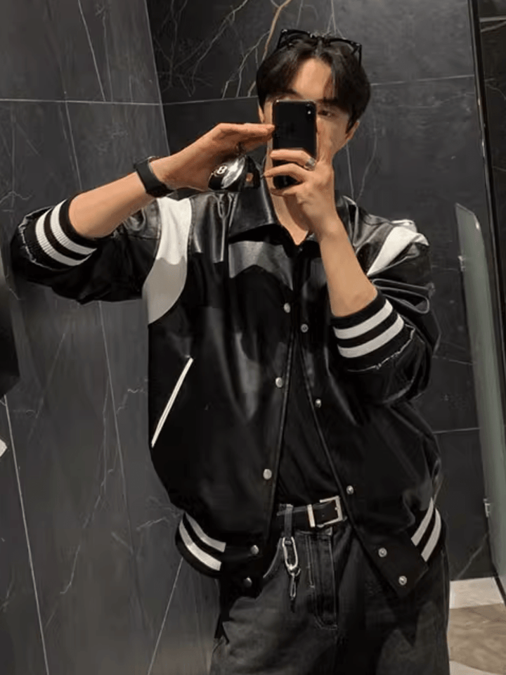 [MRCYC] black and white Korean version pu leather jacket na685