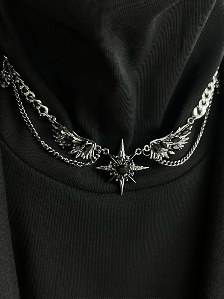 [CHEALIMPID] DarkGemstone Diamonds Wings Design Necklace na932