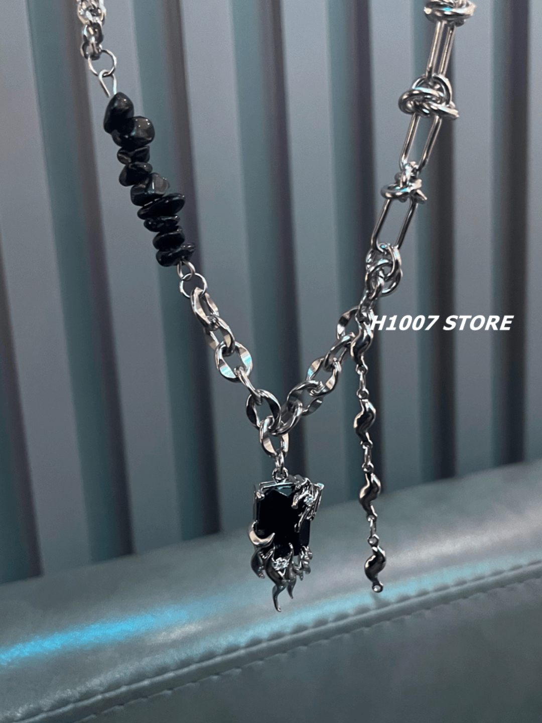 Black Gemstone Beaded Necklace NA667