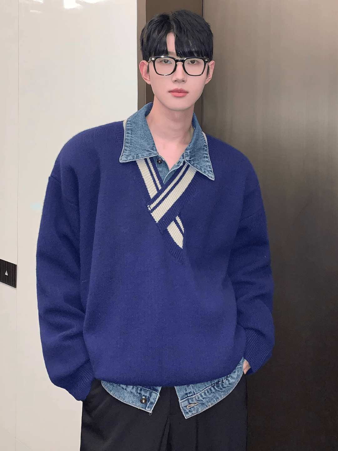 [CUIBUJU] irregular v-neck design knitted sweater na668