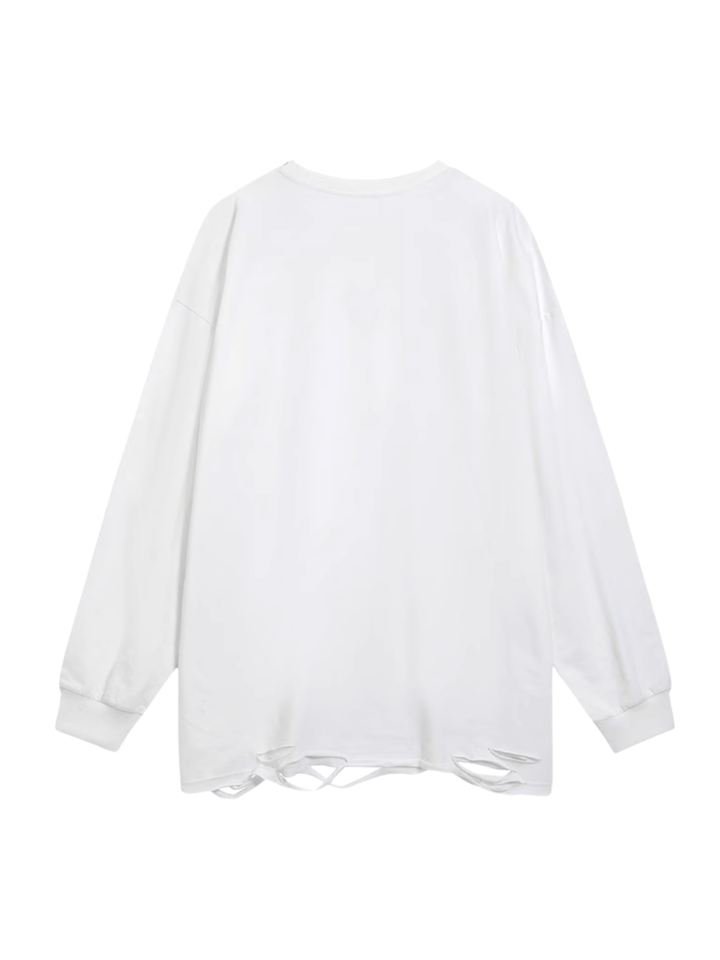washed and distressed long-sleeved T-shirt na656