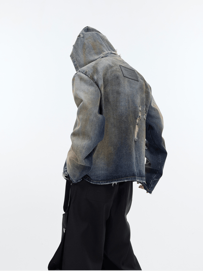 [CulturE] vintage distressed hooded denim jacket na842