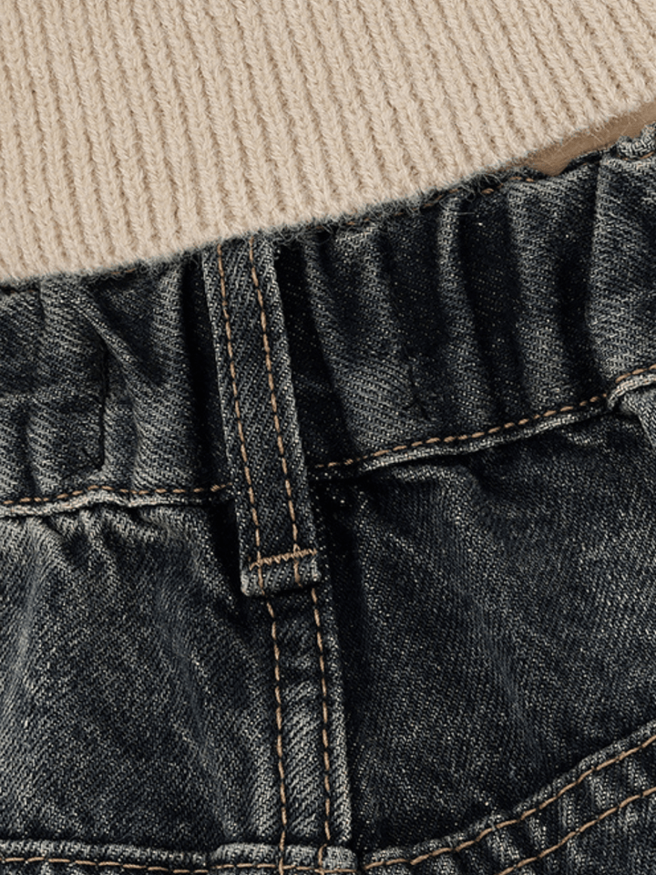 American high street dark blue wide-leg jeans na706