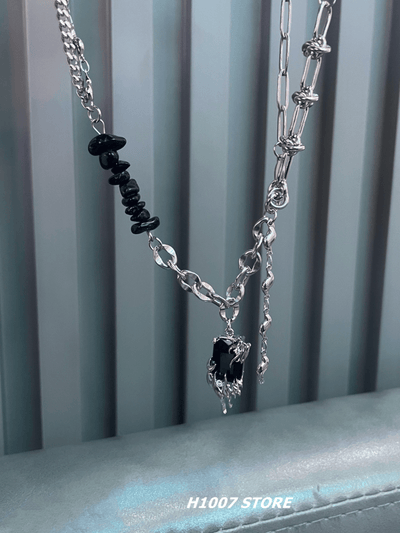 Black Gemstone Beaded Necklace NA667