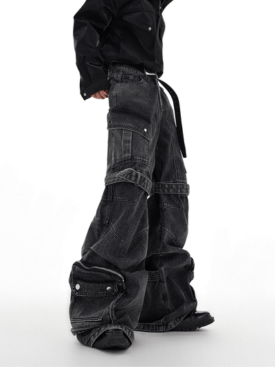 heavy wash deconstructed multi-pocket jeans na649