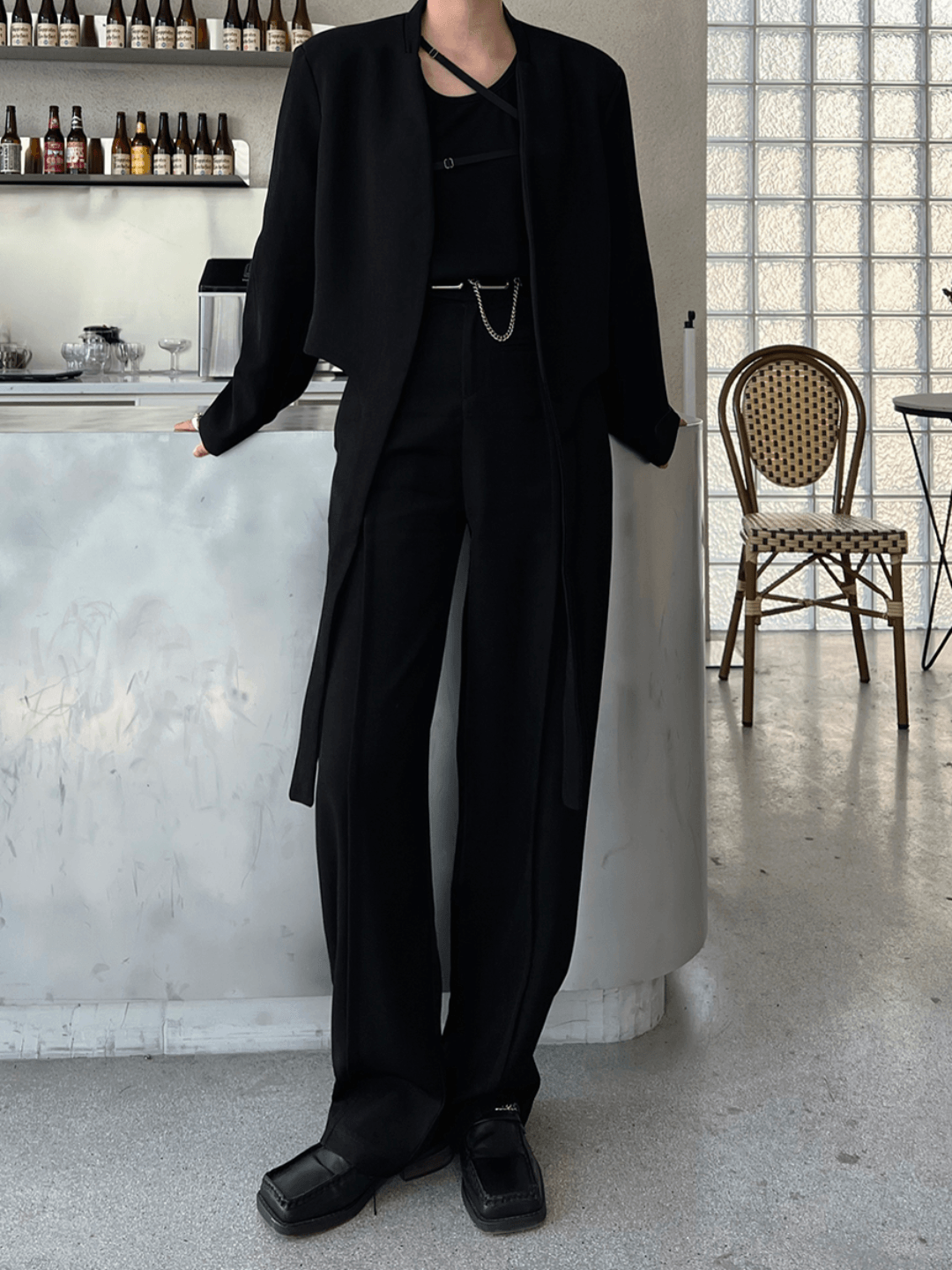 [EVERDANA] straight drape texture trousers NA190