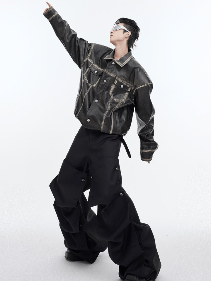 [CulturE] vintage short silhouette loose leather jacket na841