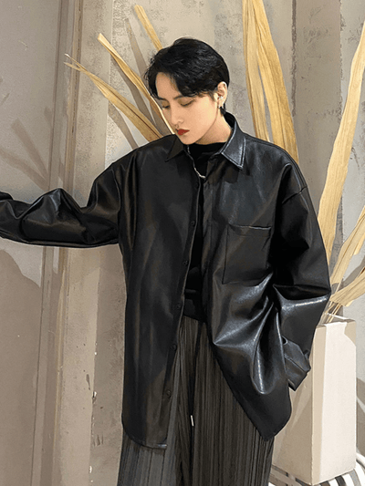 [EVERDANA] Mode Korean Leather Shirt NA114