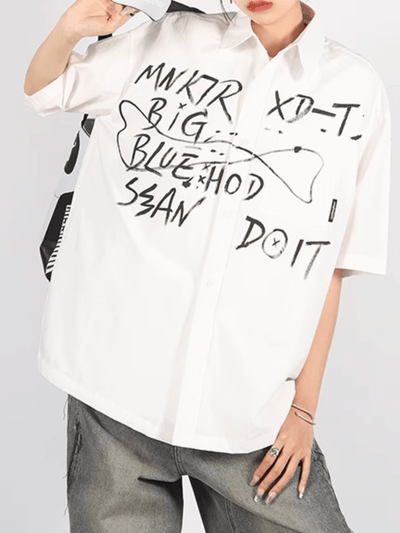 [FLAT ROOM] Lingshiduo/artistic graffiti design thin shirt FL64