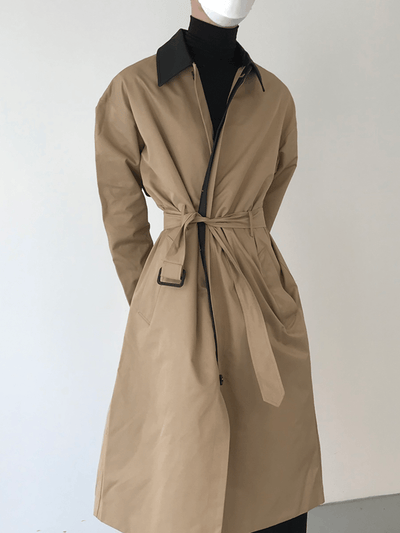 [COLN] Leather Neck Long Coat NA544