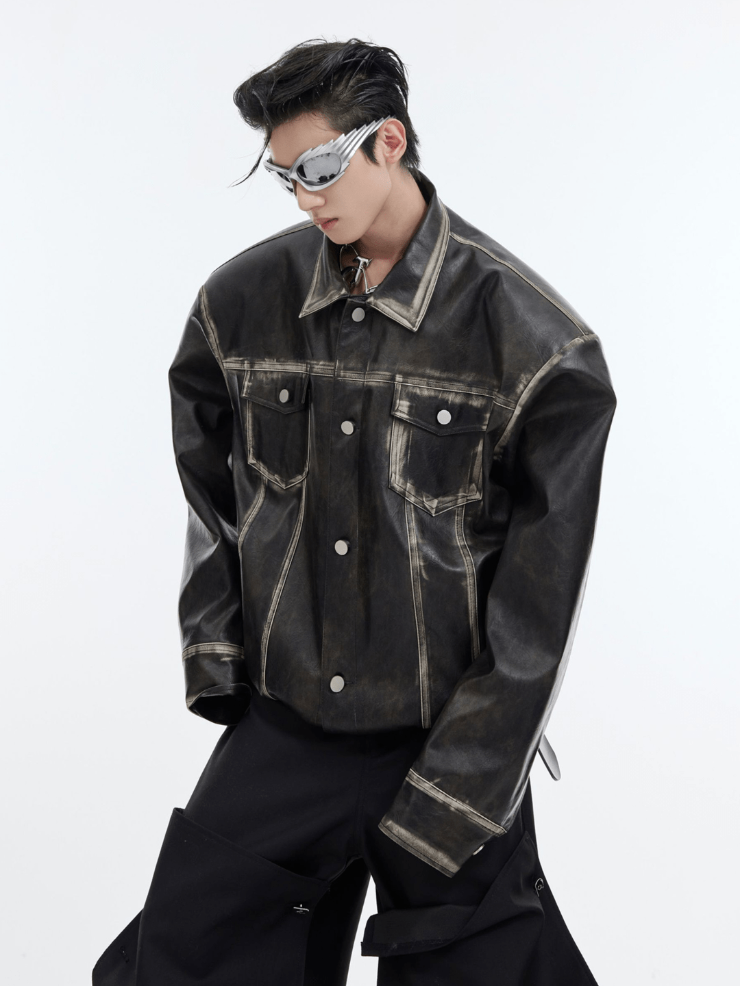 [CulturE] vintage short silhouette loose leather jacket na841