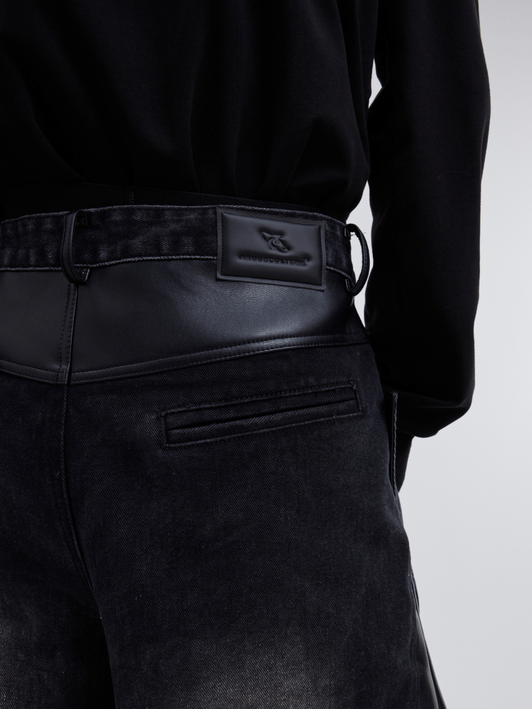 [CulturE] PU leather design color-blocked jeans na840