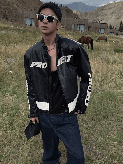 [ESC MAN STUDIO] Printed Leather Jacket na848