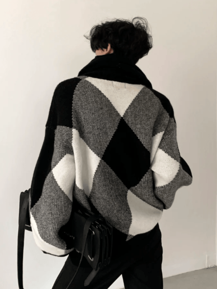 [AutumnWind] black and white high-end design turtleneck sweater na673