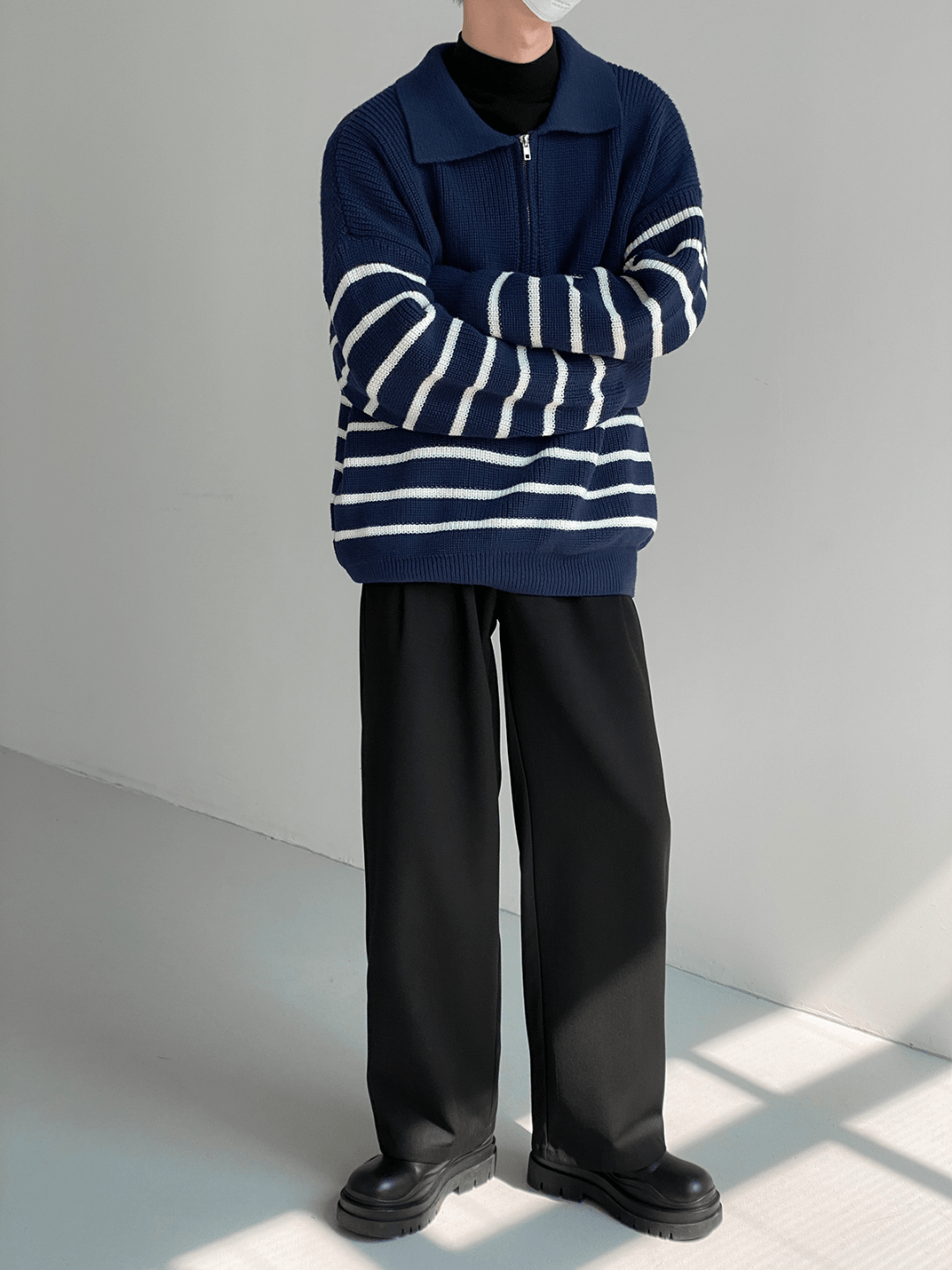 [DAZIONSED] High Zip Polo Stripe Sweater NA538