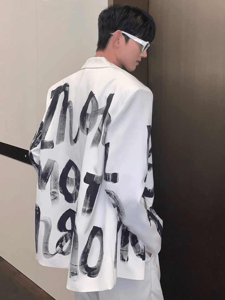 [CUIBUJU] letters graffiti design shoulder padded suit jacket na719