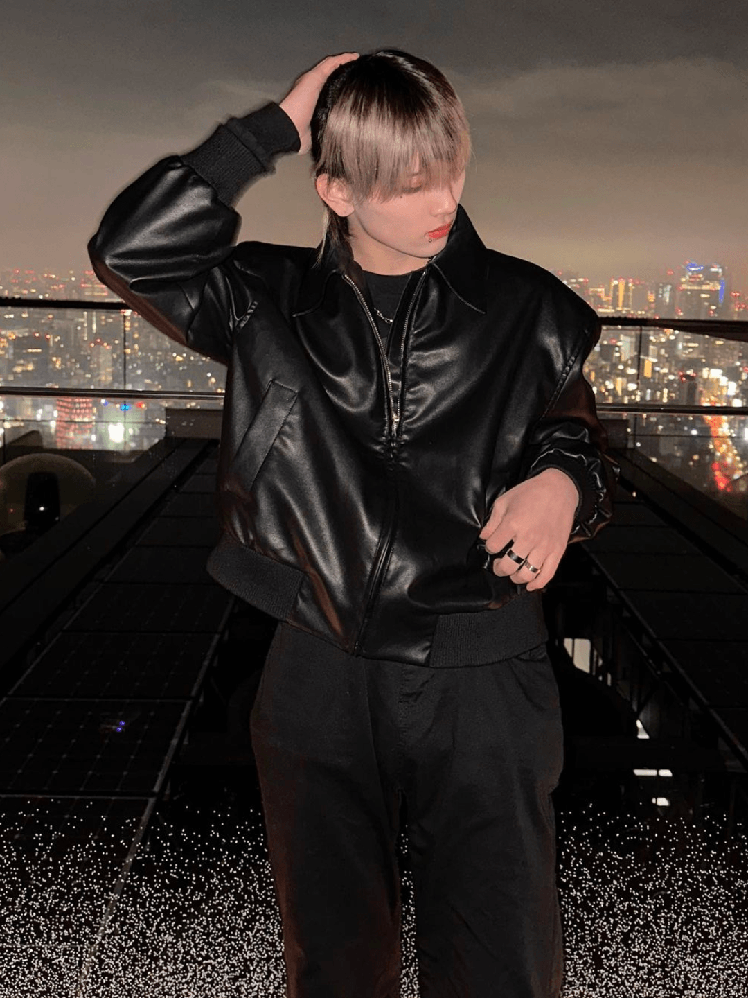 [_kuro_05] Black leather jacket kr07