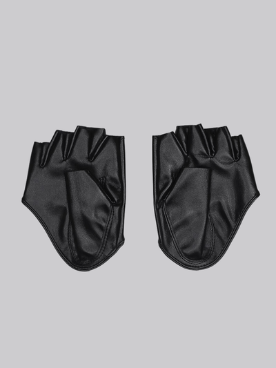 [_kuro_05] Dark fingerless leather gloves kr12