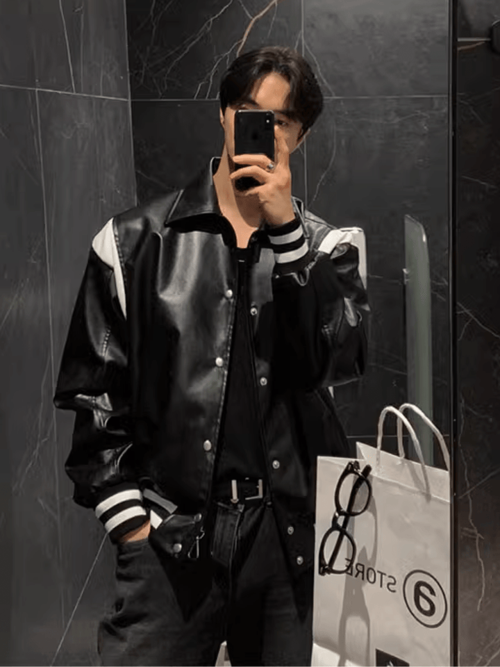 [MRCYC] black and white Korean version pu leather jacket na685