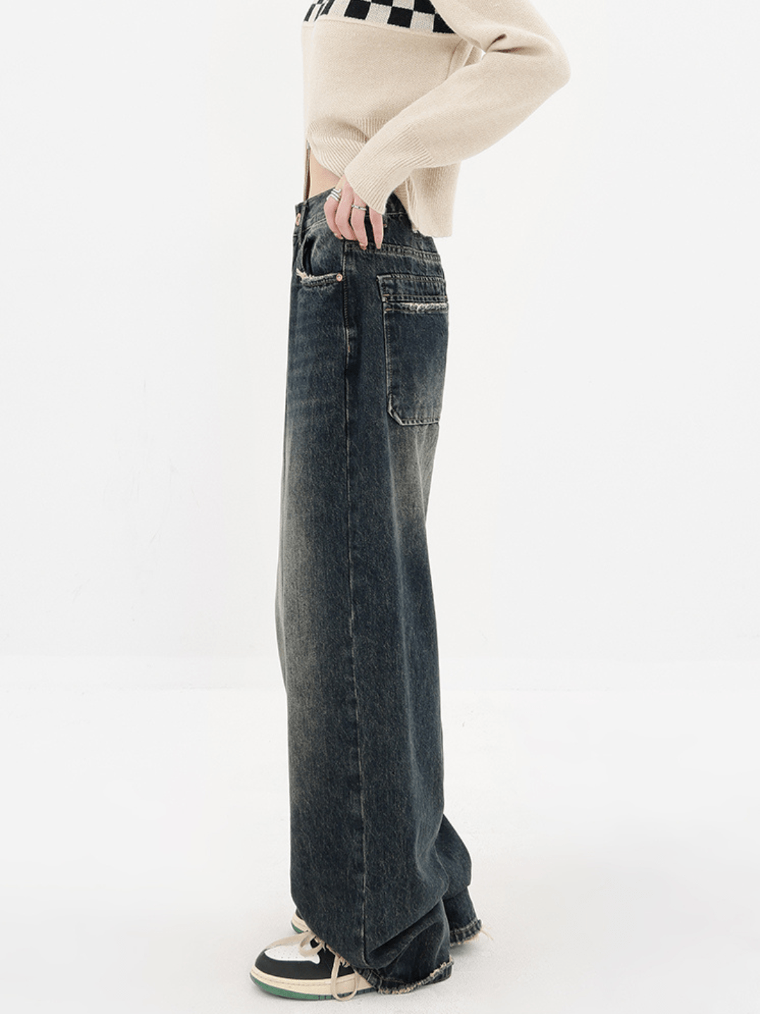 American high street dark blue wide-leg jeans na706 