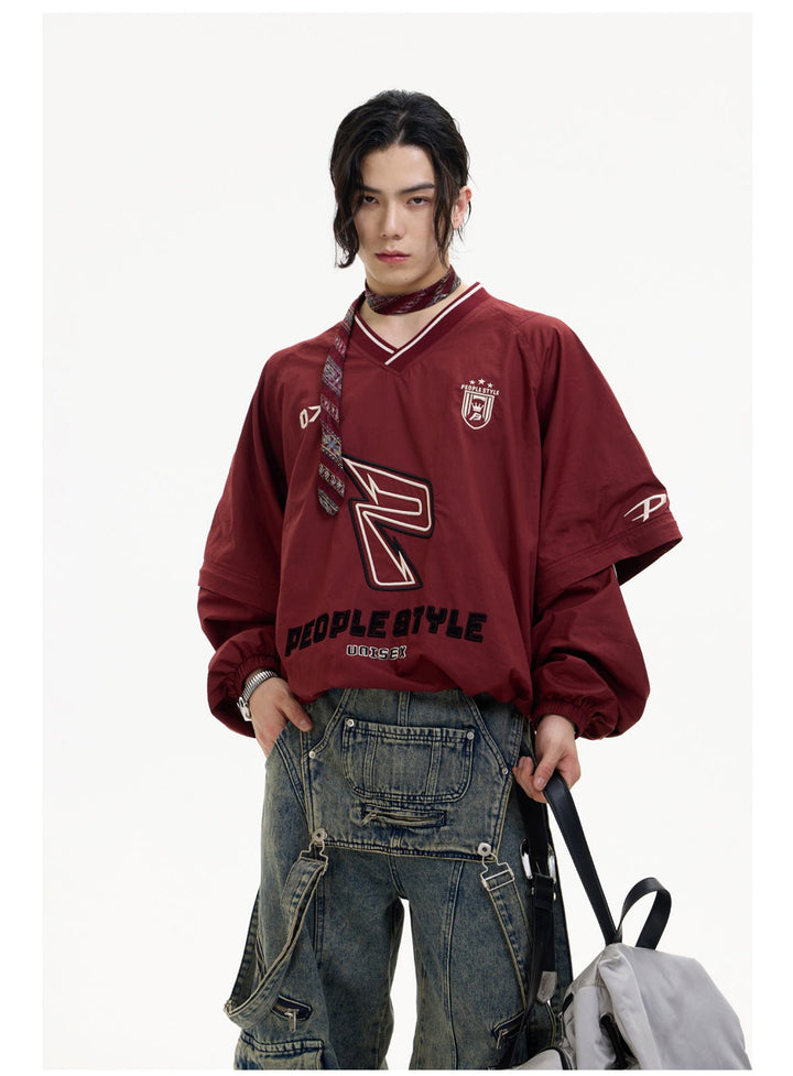 [PeopleStyle] 배지 Embroidery Retro Sport V-Neck Sweatshirt na788